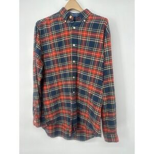 John Bartlett Consensus Men's M Red Plaid Button Down Shirt Cotton Long Sleeve